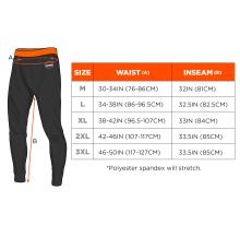 Size chart for 6481 pants. Medium (M): Waist 30-34IN (76-86CM), Inseam 32IN (81CM). Large (L): Waist 34-38IN (86-96.5CM), Inseam 32.5IN (82.5CM). Extra Large (XL): Waist 38-42IN (96.5-107CM), Inseam 33IN (84CM). 2X Large (2XL): Waist 42-46IN (107-117CM), Inseam 33.5IN (85CM). 3X Large (3XL): Waist 46-50IN (117-127CM), Inseam 33.5IN (85CM). Note: Polyester spandex will stretch.