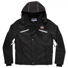 Front of jacket with hood, laydown