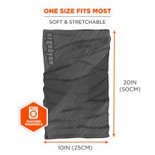 One size fits most. Soft and stretchable, machine washable. 20 inches by 10 inches.