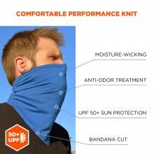 Comfortable performance knit. Moisture wicking, anti-odor treatment, UPF 50+ sun protection, bandana cut