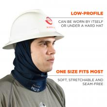Low profile: can be worn by itself or under a hard hat. One size fits most: Soft, stretchable and seam free. 
