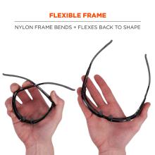 Flexible frame: nylon frame bends and flexes back to shape