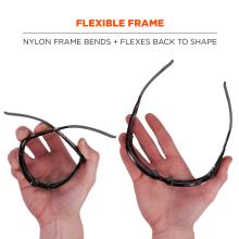 Flexible frame: nylon frame bends and flexes back to shape