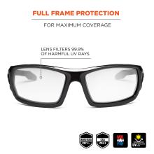 Full frame protection: for maximum coverage. Lens filters 99.9% of harmful UV rays. MIL PRF. Meets ANSI/ISEA Z87.1+ standards