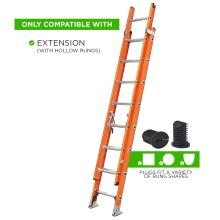 Only compatible with extension ladders (with hollow rungs). Plugs fit a variety of rung shapes, including square, round, and D-shaped.