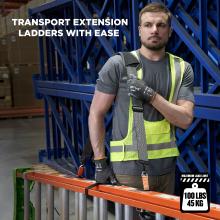 Transport extension ladders with ease. Maximum load limit is 100 lbs (45 kg).