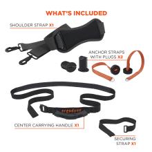 What's Included: Shoulder strap ×1, anchor straps with plugs ×2, center carrying handle ×1, securing strap ×1.
