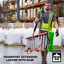 Transport extension ladders with ease. The system supports a maximum load limit of 100 lbs (45 kg).