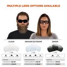 Multiple lens options available in clear, indoor/outdoor, and smoke