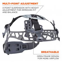 Multi-point adjustment: 4-point suspension with height adjustment for improved fit and balance. Breathable: open frame design for more airflow