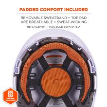 Padded comfort included with machine washable sweatband and breathable, sweat-wicking top pad. Replacement pads sole seperately