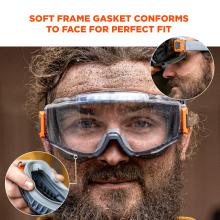 Soft frame gasket conforms to face for perfect fit.