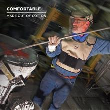 Comfortable: made out of cotton. Image shows factory worker in vest.