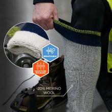 Freezer socks are made of a breathable, moisture-wicking 20% merino wool blend