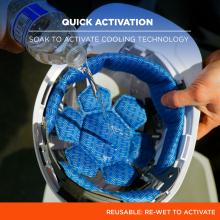 Quick activation instructions. Soak to activate cooling technology. Reusable design allows re-wetting to reactivate cooling.
