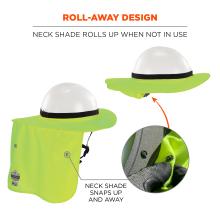 Roll-away design. Neck shade rolls up when not in use and snaps up and away for convenience and flexibility.