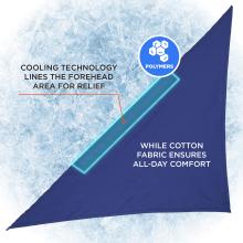 Cooling technology lines the forehead area for relief while cotton fabric ensures all-day comfort