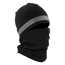 3q view of black reflective balaclava face mask