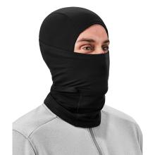 3q view of a black dual layer balaclava face mask on model