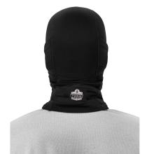 Back of black dual layer balaclava face mask on model