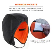 Interior Pockets: Pockets at the ears are designed to hold warming packs for added warmth. Note: 6990 Hand Warmer Packs are sold separately.