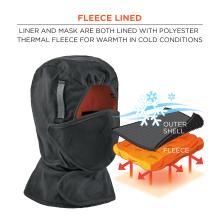 Fleece lined: liner and mask are both lined with polyester thermal fleece for warmth in cold conditions.