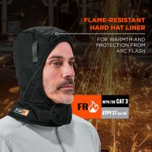 Flame-Resistant Hard Hat Liner: This liner provides warmth and protection from arc flash. It is flame-resistant and meets NFPA 70E CAT 3 standards with an ATPV rating of 27 cal/cm².