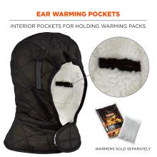 Ear warming pockets. Interior pockets are designed to hold warming packs for extra heat in cold conditions. Warmers sold separately.