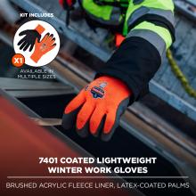 7401 Coated Lightweight Winter Work Gloves: The kit includes one pair of gloves, available in multiple sizes. These gloves have a brushed acrylic fleece liner and latex-coated palms.