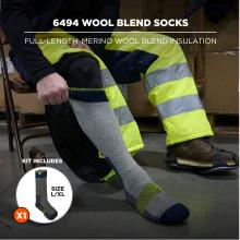 6494 Wool Blend : Full-length socks made from a merino wool blend for insulation. The kit includes one pair in size L/XL .