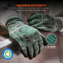 Maximum dexterity: recycled polyester knit. Made of 15 gauge pu material. Made with recycled materials