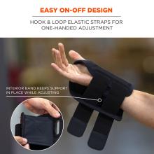 Easy on-off design: hook and loop elastic strap for one-handed adjustment. Interior band keeps support in place while adjusting