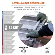 Level A4 cut resistance: for heavy-duty protection from sharp materials. Compliant to ansi/isea 105-2016 and EN388 4X41 D standards.