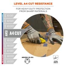 Level A4 cut resistance: for heavy-duty protection from sharp materials. Compliant to ansi/isea 105-2016 and EN388 4X42 D standards