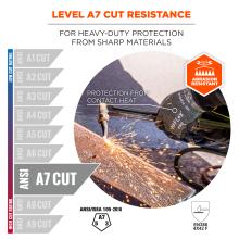 Level A7 cut resistance: for heavy-duty protection from sharp materials. abrasion resistant and compliant to ansi/isea 105-2016 and EN 388 4X42 F.