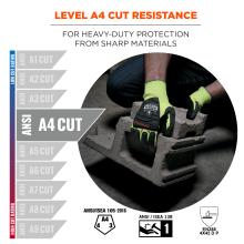 Level A4 cut resistance: for heavy-duty protection from sharp materials. Compliant to ansi/isea 105-2016, ansi/isea 138 and en388 4X42 D P standards.