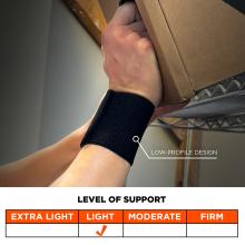Light level of support. Support scale has levels of extra light, light, moderate, and firm support. Low-profile design