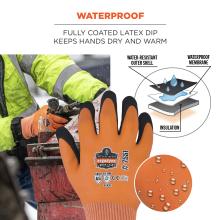 Waterproof: fully coated latex dip keeps hands dry and warm. Glove features a water-resistant outer shell followed by a waterproof membrane and insulation at the most base layer.