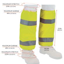 Product Dimensions: The gaiters measure 22IN (56CM) in length. The top opening expands to 21IN (53.3CM) and contracts to 4IN (10.16CM), while the bottom opening stretches to 20IN (50.8CM) and also tightens down to 4IN (10.16CM). Average circumference is 18.5IN (47CM).