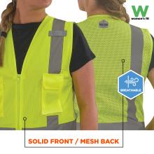The vest features a solid front for structure and a breathable mesh back for ventilation, optimized for comfort and airflow.