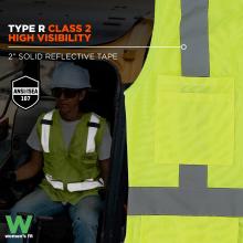 Complies with ANSI/ISEA 107 standards and includes 2” solid reflective tape for enhanced visibility in high-risk work environments.