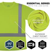 This hi-vis shirt from the Essential Series is made with breathable, wrinkle-resistant polyester birdseye fabric, and includes an exterior chest pocket, UPF 30+ sun protection, and moisture-wicking properties to keep the wearer cool and dry.