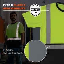This shirt is ANSI/ISEA 107 compliant as a Type R Class 2 high-visibility garment and features 2” solid reflective tape for dependable daytime and nighttime visibility.