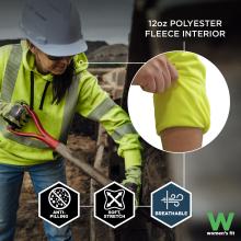 This women's fit sweatshirt features a 12oz polyester fleece interior that is anti-pilling, offers soft stretch, and is breathable for enhanced comfort on the job.