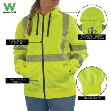 Designed for functionality and comfort, this sweatshirt includes a pullover hood with drawstring, zipper closure, split-style pocket, and ribbed cuffs for a secure fit.