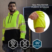 This high-performance hoodie features a 12oz polyester fleece interior that is anti-pilling, soft with stretch, and breathable—providing durability and comfort throughout the workday.