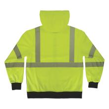 Back of lime class 3 zip-up hi-vis hoodie with hood up