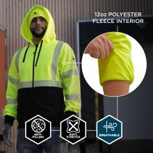 This high-performance hoodie features a 12oz polyester fleece interior that is anti-pilling, soft with stretch, and breathable—providing durability and comfort throughout the workday.