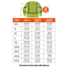 Size chart. Extra Small (XS): Torso 39.4IN (100CM) Center Back 26.4IN (67CM) Sleeve Length 25.2IN (64CM). Small (S): Torso 41.3IN (105CM) Center Back 27IN (68.5CM) Sleeve Length 25.6IN (65CM). Medium (M): Torso 43.3IN (110CM) Center Back 27.6IN (70CM) Sleeve Length 26IN (66CM). Large (L): Torso 46.3IN (117.5CM) Center Back 28.5IN (72.5CM) Sleeve Length 26.4IN (67CM). Extra Large (XL): Torso 48.2IN (122.5CM) Center Back 29.1IN (74CM) Sleeve Length 26.7IN (68CM). 2X Large (2XL): Torso 50.2IN (127.5CM) Center 