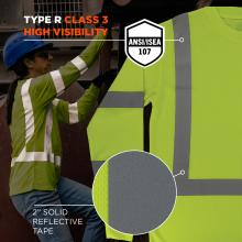 This garment meets ANSI/ISEA 107 standards for Type R Class 3 high-visibility safety apparel and features 2” solid reflective tape for reliable performance in hazardous work environments.